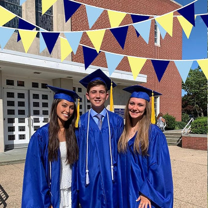 32Ft Blue Yellow Party Decorations Yellow Blue Triangle Flag Pennant Banner Fabric Garland Streamers for Capri Lemon Birthday Nautical Bridal Baby Shower Mediterranean Sea Party Festivals Supplies