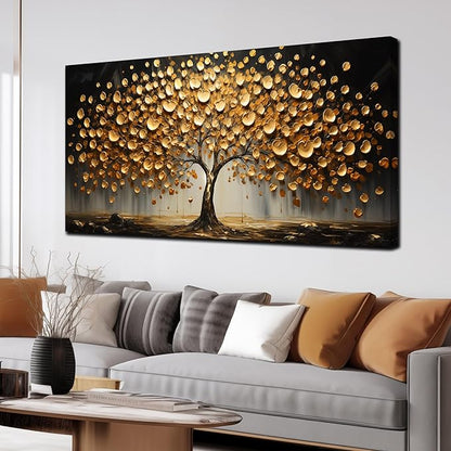 Gold Tree Wall Pictures for Living Room Large Print Painting Wall Art Bedroom Office Wall Decor 29 x 59 Inch Wrapped Canvas