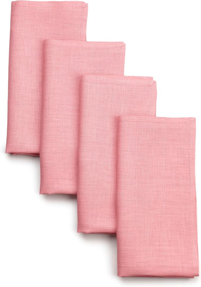 D'Moksha Homes Dusty Pink Linen Napkins 18 x 18 Inch - 100% Pure Linen Cloth Washable Dinner Napkins Set of 4 for Winter, Christmas, Holiday
