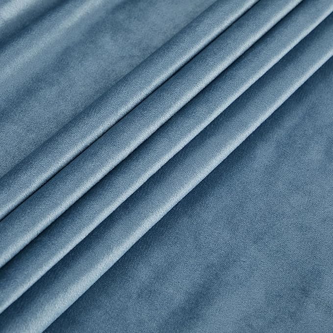 PRIMROSE Velvet Curtains 63 inch Long for Living Room,Set of 2 Panels Stone Grayish Blue Blackout Rod Pocket Back Tab Window Treatment Room Darkening Heavy Decorative Curtains Drapes for Bedroom