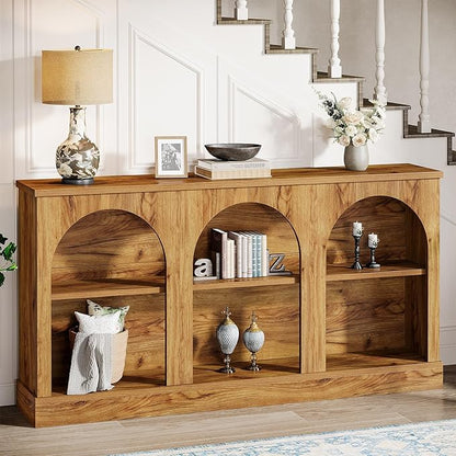 Tribesigns Farmhouse Console Table, 63-Inch Long 3-Tier Entryway Table with Storage, Wooden Rectangular Sofa Table Behind The Couch for Entrance, Hallway, Living Room, Natural Wood