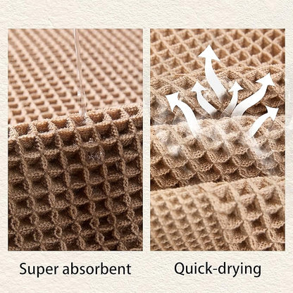Waffle Bath Mat Non Slip, Boho Bathroom Rug, Super Absorbent Quick Dry Bathroom Mat, Soft Farmhouse Bath Rug with Tassels, Small Washable Shower Mats for Floor 20"x32", Square Brown
