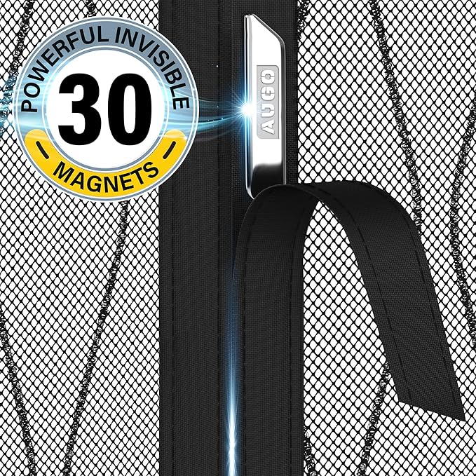 AUGO Fiberglass Magnetic Screen Door Reversible Left Right Side Opening - Self Sealing, Heavy Duty, Hands Free, Keeps Bugs Out - Pet and Kid Friendly - Patent Pending Keep Open Feature – 74” x 81”