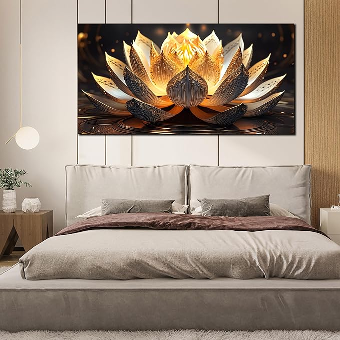 TYTAUPT Lotus Flower Wall Art Ror Living Room Large Size Gold and Brown Painting Wall Art Office 29 x 59 Inch Prints For Wall Decor For Beroom Women