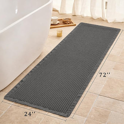 Waffle Runner Rug Non Slip, Boho Bath Mat, Super Absorbent Quick Dry Long Bath Runner Bathroom, Soft Farmhouse Bath Rug with Tassels, Washable Shower Mats for Floor 24"x72", Dark Grey