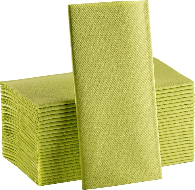 Kiwi Green Paper Napkins | Linen Feel Guest Disposable Cloth Like Dinner Napkins | Hand Towels | Soft, Absorbent, Paper Hand Napkins for Kitchen, Bathroom, Parties, Weddings, Dinners | 50 Pack