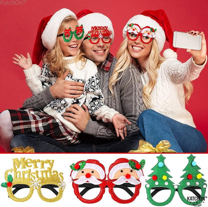 KatchOn, Glitter Christmas Photo Booth Props - Pack of 10 | Christmas Party Decorations | Xmas Party Favors for Kids | Santa Eyeglasses, Xmas Decorations