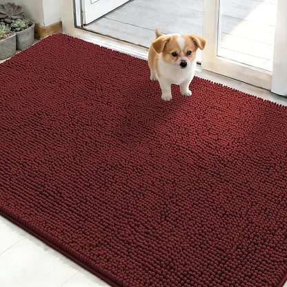 OLANLY Dog Door Mat for Muddy Paws 50x30, Absorbs Moisture and Dirt, Absorbent Non-Slip Washable Doormat, Quick Dry Chenille Mud Mat, Entry Indoor Entryway Carpet for Inside Floor, Caramel Russet