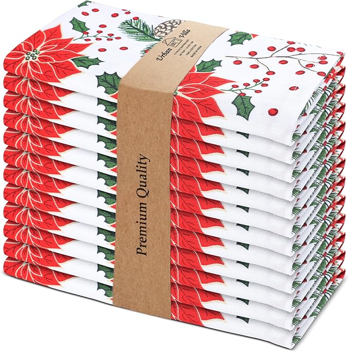 Urban Villa Cloth Napkins Set of 12(20x20 Inches)100% Cotton Napkins Cloth Washable Durable Reusable Absorbent Table Dinner Napkins Cloth for Christmas Hotel Lunch Restaurant Parties –Pine Cone Print