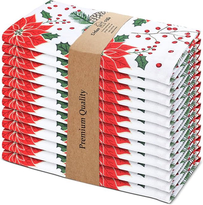 Urban Villa Cloth Napkins Set of 12(20x20 Inches)100% Cotton Napkins Cloth Washable Durable Reusable Absorbent Table Dinner Napkins Cloth for Christmas Hotel Lunch Restaurant Parties –Pine Cone Print