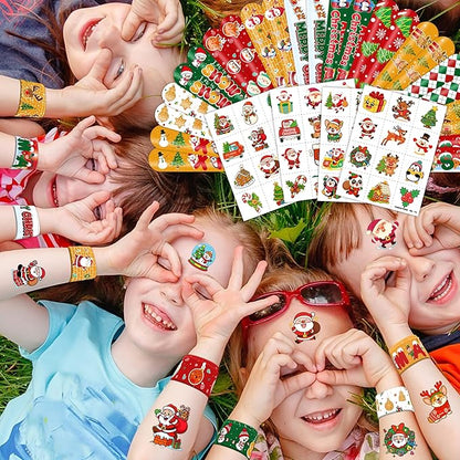 72PCS Christmas Party Favors Set - 48 Christmas Tattoos + 24 Slap Bracelets | Fun Xmas Gifts for Kids Boys Girls | Classroom Rewards, School Prizes, Holiday Goodie Bag Toys