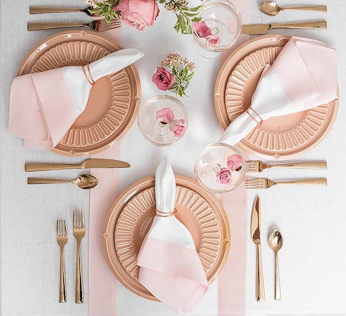 Solino Home Linen Table Runner 60 Inches - 100% Pure Linen Blush Pink and White Table Runner 14 x 60 Inch Ideal for Dresser and Coffee Tables - Contempo