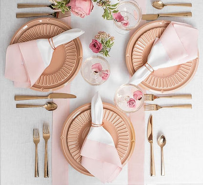 Solino Home Linen Table Runner 60 Inches - 100% Pure Linen Blush Pink and White Table Runner 14 x 60 Inch Ideal for Dresser and Coffee Tables - Contempo