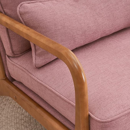 Bonnlo Linen Pink Mid Century Modern Accent Chair, Soild Wood Padding Lounge Armchairs Side Sitting Chairs for Living Room, Bedroom, Guest Room