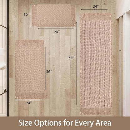 Waffle Runner Rug Non Slip, Boho Bath Mat, Super Absorbent Quick Dry Long Bath Runner Bathroom, Soft Farmhouse Bath Rug with Tassels, Washable Shower Mats for Floor 24"x72", Tassels Brown