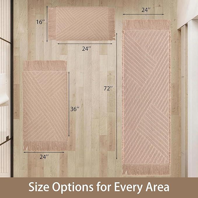 Waffle Bath Mat Non Slip, Boho Bathroom Rug, Super Absorbent Quick Dry Bathroom Mat, Soft Farmhouse Bath Rug with Tassels, Small Washable Shower Mats for Floor 24"x36", Tassels Brown