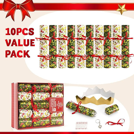 JOYIN 10 Pack Christmas No-Snap Party Favors, Green Xmas Table Favor for Kids Includes Party Hat, Jokes & Gifts, Cute Gifts for Christmas Table Decorations, Dinner Traditions Party Supplies