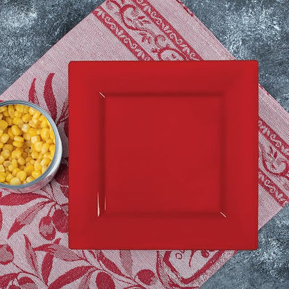 Smarty Had A Party 120 Red Square Plates for Salad 6.5" – Heavy-Duty Disposable Tableware for Weddings – Red Plastic Dessert Plates 120 Guests, High-End, Versatile Look