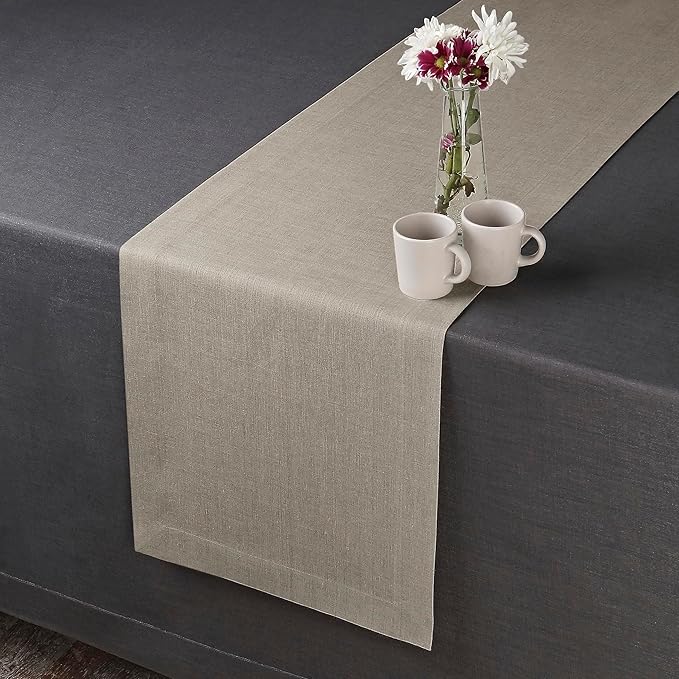 D'Moksha Homes Linen Natural Table Runner 84 Inches Long - 100% Pure Linen 14 x 84 Inch Table Runner for Dining, Winter, Christmas, Holiday - Machine Washable