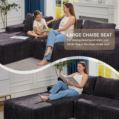 Hobestluk Modular Sectional Sofa Couches L-Shape Couch 3 Seat Modular Sofa Memory Foam Sectional Couches for Living Room, Cloud Couch with Oversized Chaise (108" Left Facing Chaise)