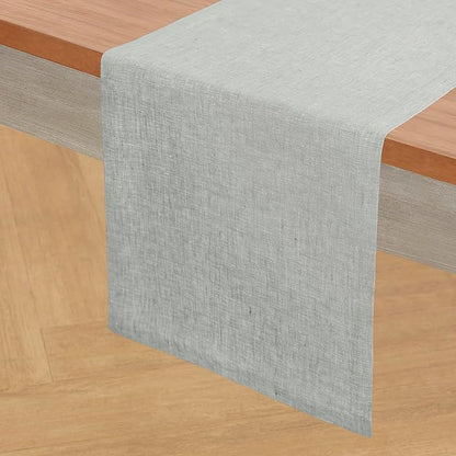 Solino Home Linen Table Runner 120 Inches Long - Athena, 100% Pure Linen Chambray Grey Table Runner 14 x 120 Inch for Dining, Fall, Autumn
