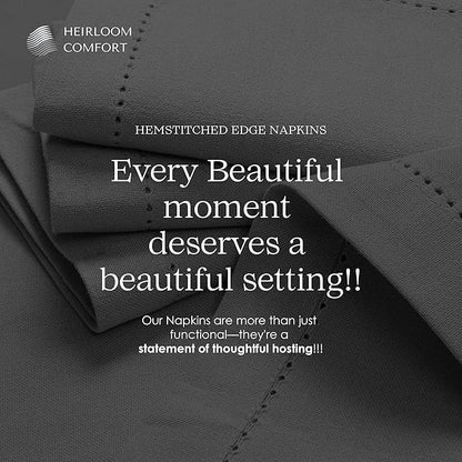 Grey Cloth Napkins Set of 6, 18"x18" - Durable, Absorbent, Soft, Reusable, Washable - Hemstitch Mitered Edges - 100% Cotton Table Napkin for Weddings, Formal Events, Everyday Dining