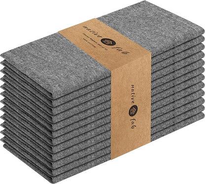 Native Fab Set of 12 Chambray Cloth Napkins - 100% Cotton, 17x17 Inches, Soft, Durable, Washable, Reusable Dinner Napkins - Table Linen for Wedding, Restaurant, Kitchen, Parties, Daily Use, Black