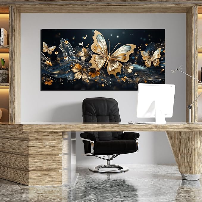 Gold Butterfly Wall Art Bedroom Teen Girl Room Decor Dorm Large Wall Art for Dorm Room Girl Ready to Hang 29 x 59 Inch