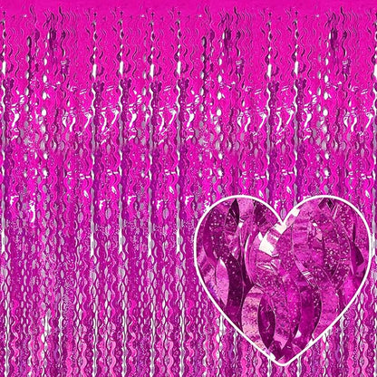 4 Pack Rose Red Fringe Curtain Backdrop 3.2Ft x 8.2Ft Metallic Tinsel Foil Fringe Streamers Background for Photo Booth, Easter, Mother's Day, Bachelorette, Wedding, Birthday Party Decoration