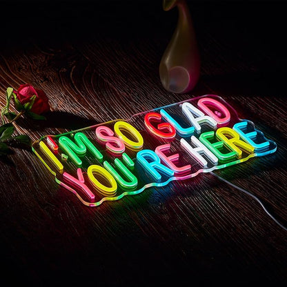I'm So Glad You're Here Neon Sign for Classroom Wall Décor Dimmable LED Neon Light USB Powered Neon Art Signs Decor