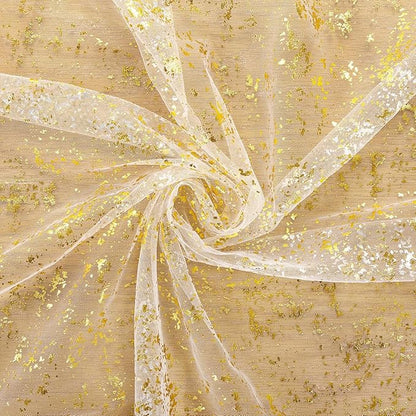 Beige Gold Table Runner Sheer Gauze Cheesecloth Runner 120 Inch Glitter Wedding Anniversary Party Decor for Dining Table Home Celebration