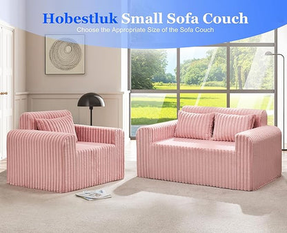 Hobestluk Single Sofa Foam Couch Sofa for Small Spaces Comfy Sofas with Removable Cover Furry Couch with Pillows for Living Room, Bedroom, Apartment, Office (Pink, Standard)