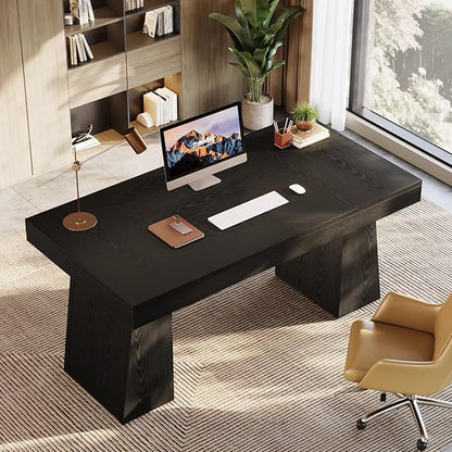 Tribesigns 55-Inch Executive Desk, Thick Wood Office Computer Desk with Double Pedestal, Modern Minimalist Workstations Writing Table Conference Table Furniture for Home Office, Black