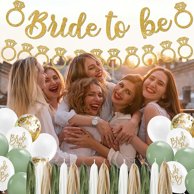 Sage Green Bachelorette Party Decorations, Bride to Be banner, Bridal Shower Decorations with Balloons,Bridal Sash, Paper Pompoms for Bachelorette Engagement Party favors