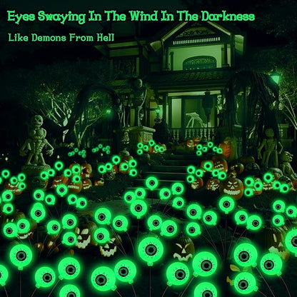 Kohlrabi Halloween Decorations Outdoor, 4 Pack 24 LED Solar Scary Eyeball Swaying Lights, Green Solar Firefly Lights Waterproof Outdoor Garden Light for Halloween Yard Garden Lawn Party Flower Bed