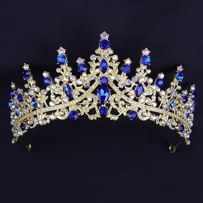 COCIDE Blue Crowns fpr Women Tiaras for Women Royal Blue Crown Hair Accessories Princess Halloween Cosplay Birthday Pageant Bride Headpieces Wedding Bridal