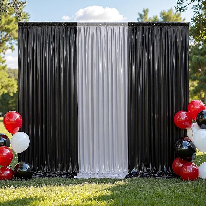 10ftx10ft Shimmer Black Sequin Backdrop Curtain for Parties, Thick Wrinkle Free Glitter Backdrop Drapes Photo Back Drop Curtains for Birthday Wedding Halloween Photography Background-2 Panels 5x10ft