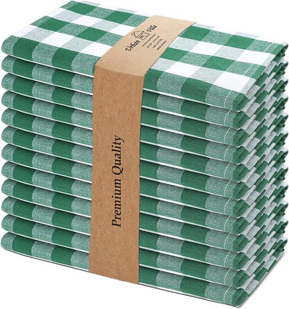 Urban Villa Cloth Napkins Set of 12 20x20 Inches 100% Cotton Napkins Cloth Washable Soft Durable Reusable Absorbent Table Dinner Napkins Cloth for Hotel Lunch Restaurant Weddings Parties- Hunter White
