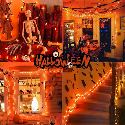 HEYFUNi Orange Halloween Lights,23ft 100-Count Incandescent Halloween Mini String Lights with Black Wire, Orange Christmas Lights Waterproof for Outdoor, Indoor, Patio, Home, Fall, Party Decor