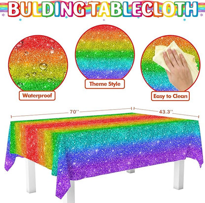 Rainbow Birthday Party Supplies Rainbow Theme Party Decorations for Boy, Include Tablecloth Banner Plate Napkin Cups