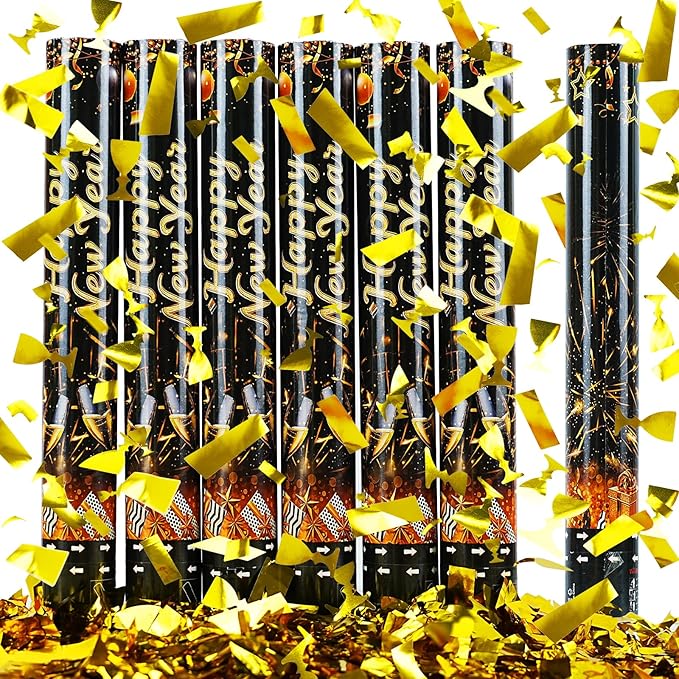 16 inch Christmas Thanksgivings New Years Eve Confetti Poppers,Golden Confettis Cannons Bulk with Gold Paper &Cup Design for Thanksgiving Parade Xmas Party Favor Supplies New Year's Eve celebration