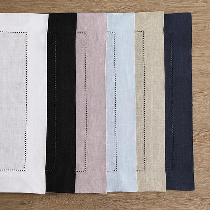 Solino Home Linen Square Placemats Set of 4-100% Pure Linen Light Natural Cloth Placemats 14 x 14 Inch - Classic Hemstitch, Machine Washable Place Mats for Fall, Autumn