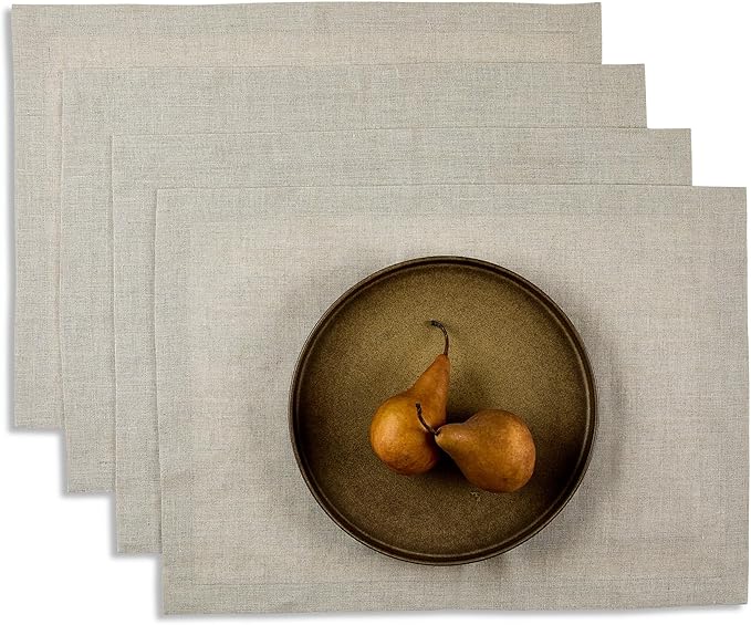 Solino Home Linen Natural Placemats Set of 4-100% Pure Linen Placemats 14 x 19 Inch for Fall, Autumn, Christmas, Holiday, New Year - Fete