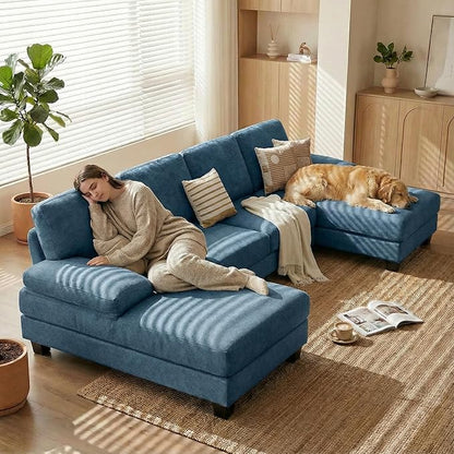 Homall Modular Sectional U Shaped Sofa Couches for Living Room, Comfy Chenille 4 Seat Sofa Set with Removable Pillows, Lounge Chaise Upholstered Couch for Apartment (Chenille, Light Blue)