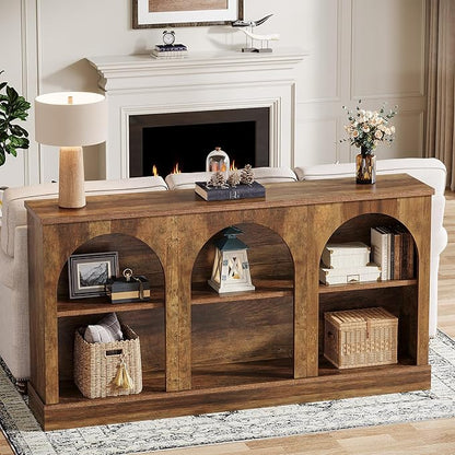 Tribesigns Farmhouse Console Table, 63-Inch Long Entryway Table with 3 Tier Storage, Wooden Rectangular Sofa Table Behind The Couch for Entrance, Hallway, Living Room, Brown | Entryway Table, 3 Tier Storage, Rectangular, Sofa Table, Behind The Couch, E...