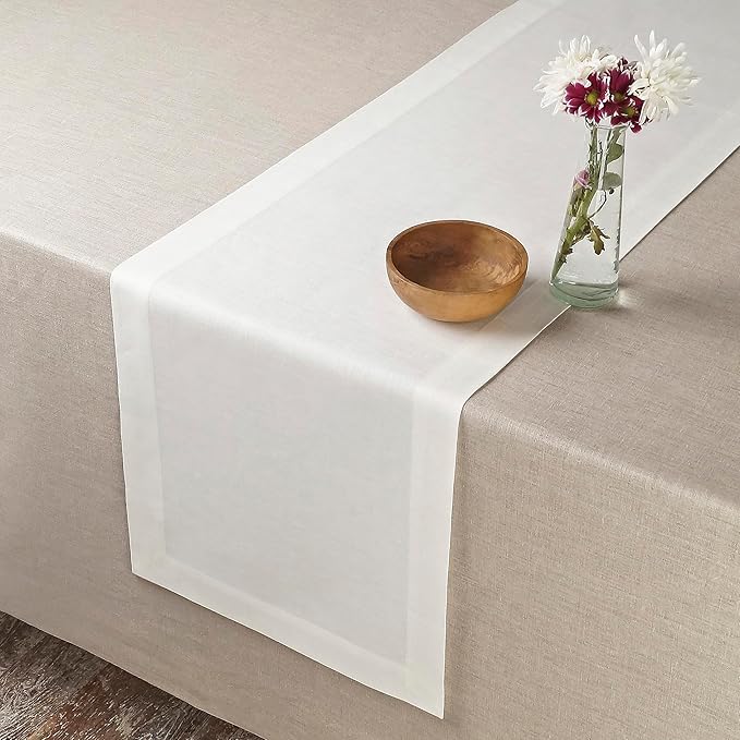 D'Moksha Homes Linen Ivory Table Runner 72 Inches Long - 100% Pure Linen 14 x 72 Inch Table Runner for Dining, Winter, Christmas, Holiday - Machine Washable