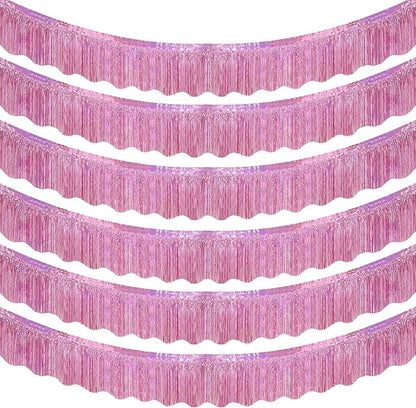 LOLStar 6 Pack Pink Foil Fringe Garland Birthday Party Decorations, 59Ft Metallic Tinsel Streamers Banner, Glitter Photo Booth Prop Table Skirt for Wedding Parade Float Gender Reveal Party Decor