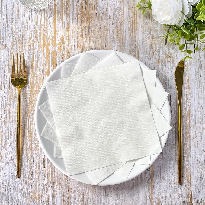 JollyPack 2000 Count White Paper Napkins - 1-Ply 6.5 x 6.5 Folded Bulk Disposable Beverage Cocktail Napkins, Dinner Paper for Restaurants, Bars and Parties - 13 x 13 Unfolded