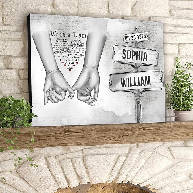 GABITA Personalized Couple Wall Art, Gift for Husband and Wife, Parent, Grandparent, We're A Team Canvas, Romantic Picture Frame Wedding Keepsake, Gift for Christmas, Valentine