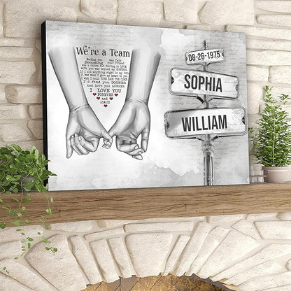 GABITA Personalized Couple Wall Art, Gift for Husband and Wife, Parent, Grandparent, We're A Team Canvas, Romantic Picture Frame Wedding Keepsake, Gift for Christmas, Valentine